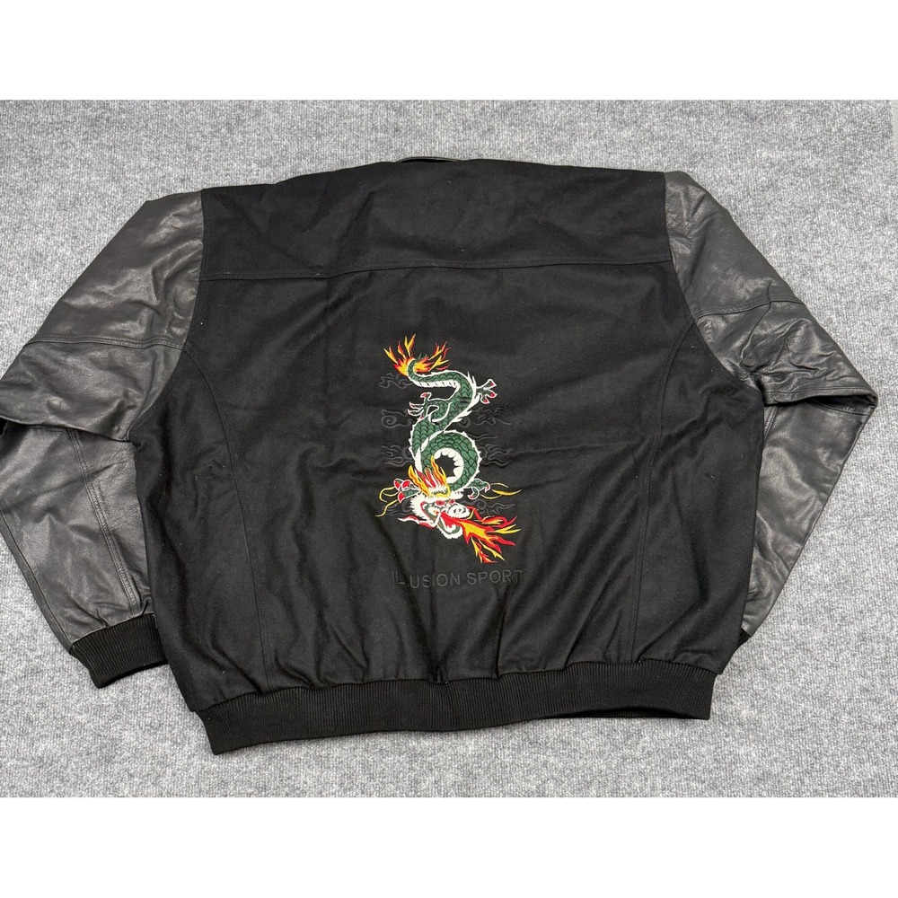 Illusion XXL Sports Black‎ Dragon Embroidered Varsity Jacket Mens XL Leather